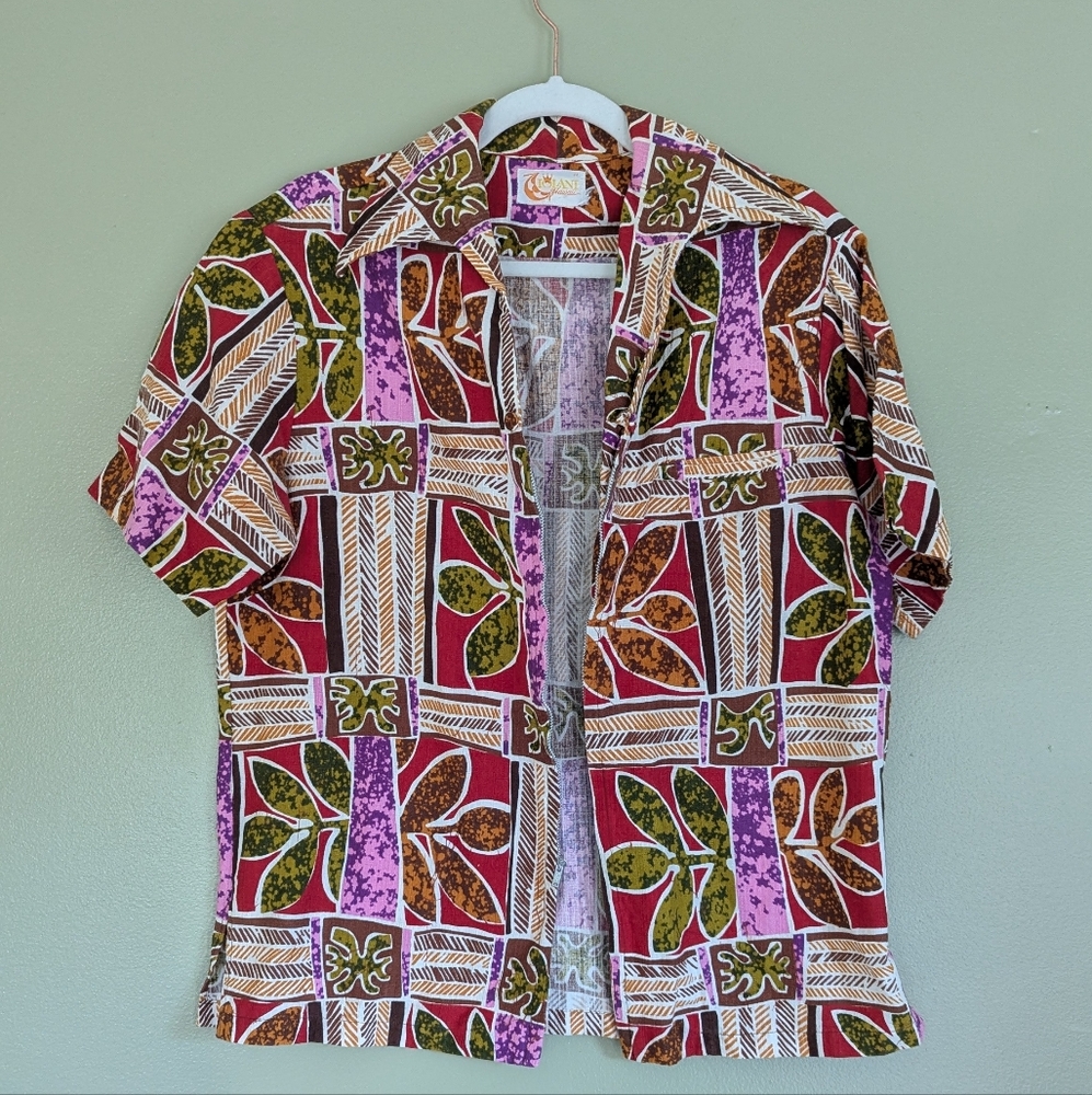 Vintage 60s Mens Hawaiian Zip Up Collared Top by Iolani Hawaii - Picture 8 of 8